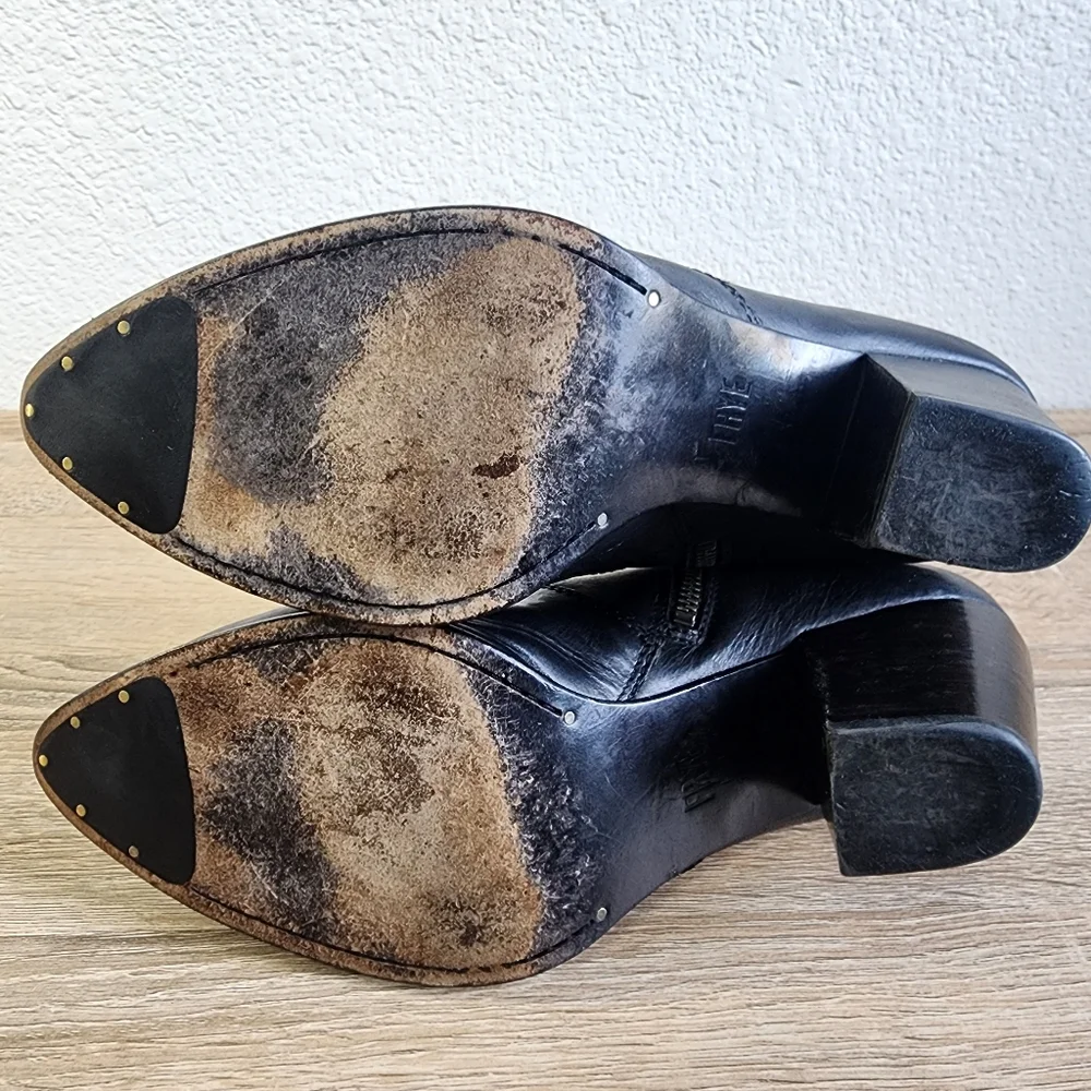 FRYE Black Leather Ankle Zip Boots 10 M